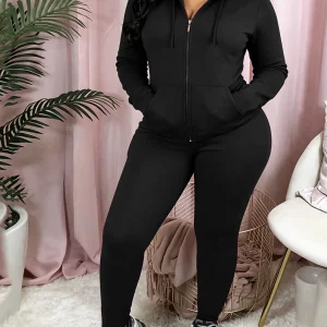 Curvy Solid Color Tracksuit Set